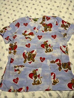 Women's Lavender Valentine's Print Medical Scrub Top with Hearts